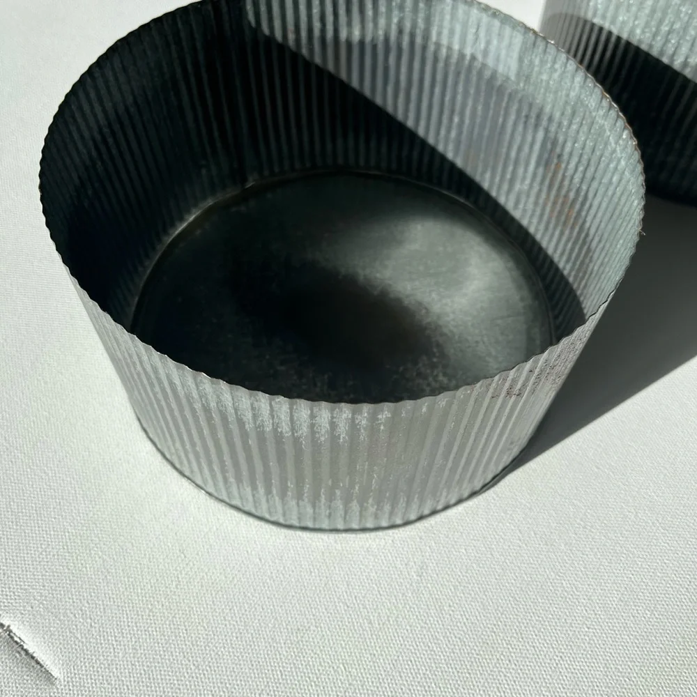 Two Ribbed Metal Round Bowl Containers - Picture 8 of 12